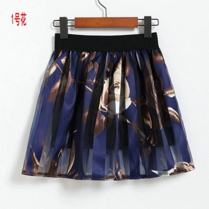 Spring Summer Casual Floral Fashion Skirts - Blue