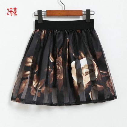 Spring Summer Casual Floral Fashion Skirts - Black
