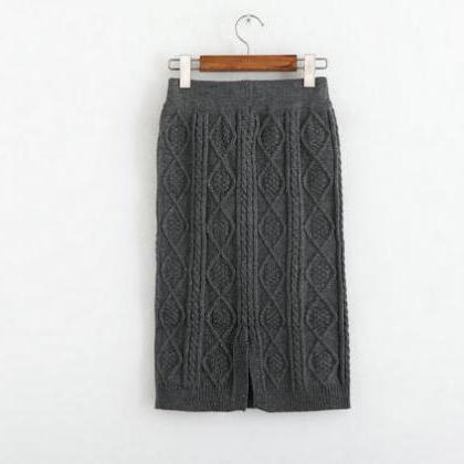 Autumn Winter High Waist Knitting Skirt - Grey