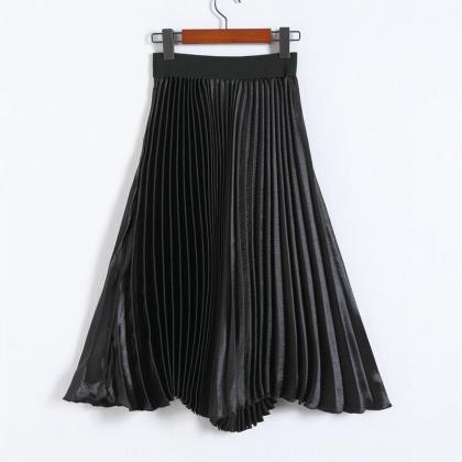 Autumn Satin Long Skirt Summer Casual Smooth Women..