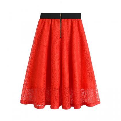 High Waist Gauze Skirt Lace Hollow Female Skirt -..