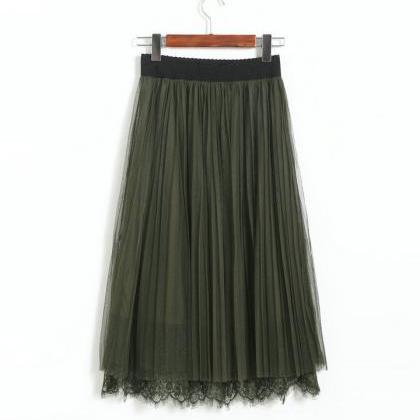 Spring Elegant Lace Patchwork Pleated Skirt - Amy..