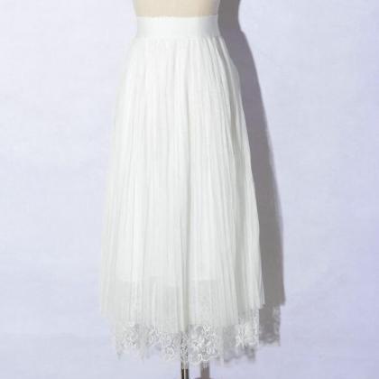 Spring Elegant Lace Patchwork Pleated Skirt -..