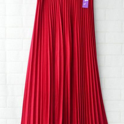 Chiffon Pleated Bohemia Long Skirt - Wine Red