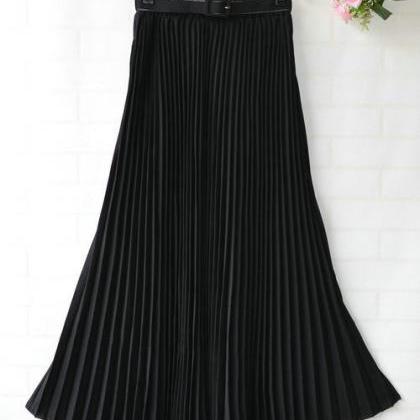 Chiffon Pleated Bohemia Long Skirt - Black