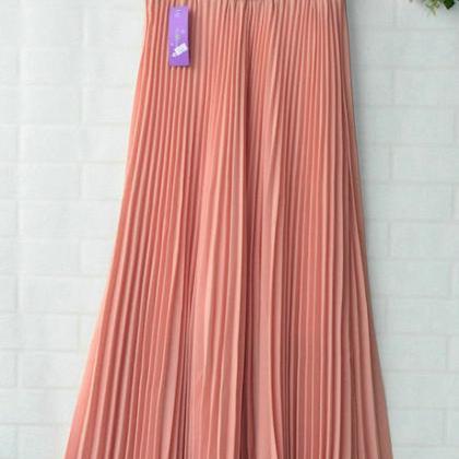 Chiffon Pleated Bohemia Long Skirt - Pink