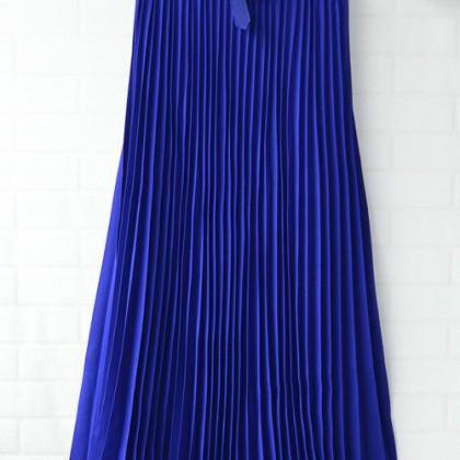 Chiffon Pleated Bohemia Long Skirt - Blue
