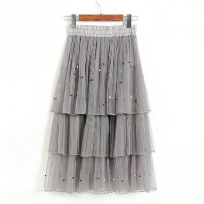 Pleated Cake Skirt - Grey