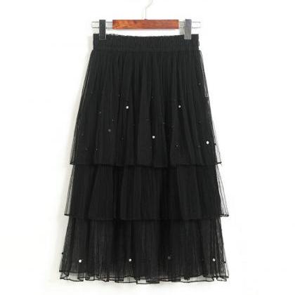 Pleated Cake Skirt - Black