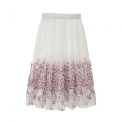 High Waist Flower Print A Line Skirt - Pink