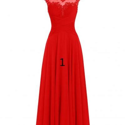 Women Sleveless Embroidered Chiffon Bridesmaid Dress Long Party Pageant Wedding Formal Dress - Red