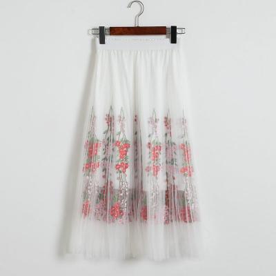 Women Floral Print Gauze Skirt - White