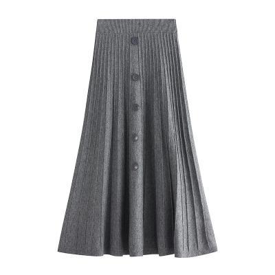 New Knitted Medium And Long Skirt - Grey