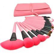 New 24 Pcs/Set Makeup Brush Cosmetic Set Kit Packed In High Quality Leather Case - Pink