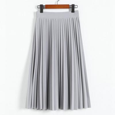 Grey High Rise Midi Pleated A-Line Skirt