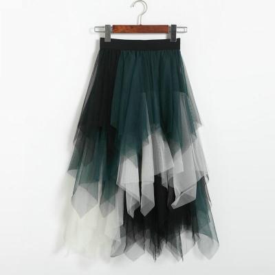 New Patchwork Irregular Skirt - Green&White
