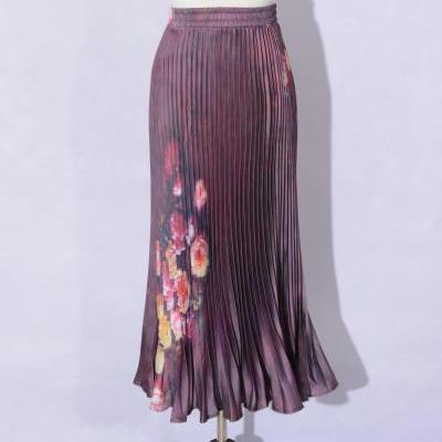 New Fashion Retro Print Elegant Pleated Skirt