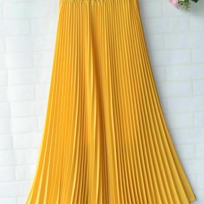 Chiffon Pleated Bohemia Long Skirt - Yellow
