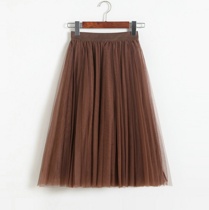 Pleated Midi Skirt Summer Ladies Casual Slim Beach Skirts - Khaki