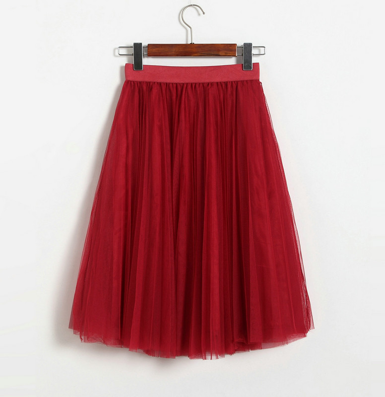 Pleated Midi Skirt Summer Ladies Casual Slim Beach Skirts - Wine Red