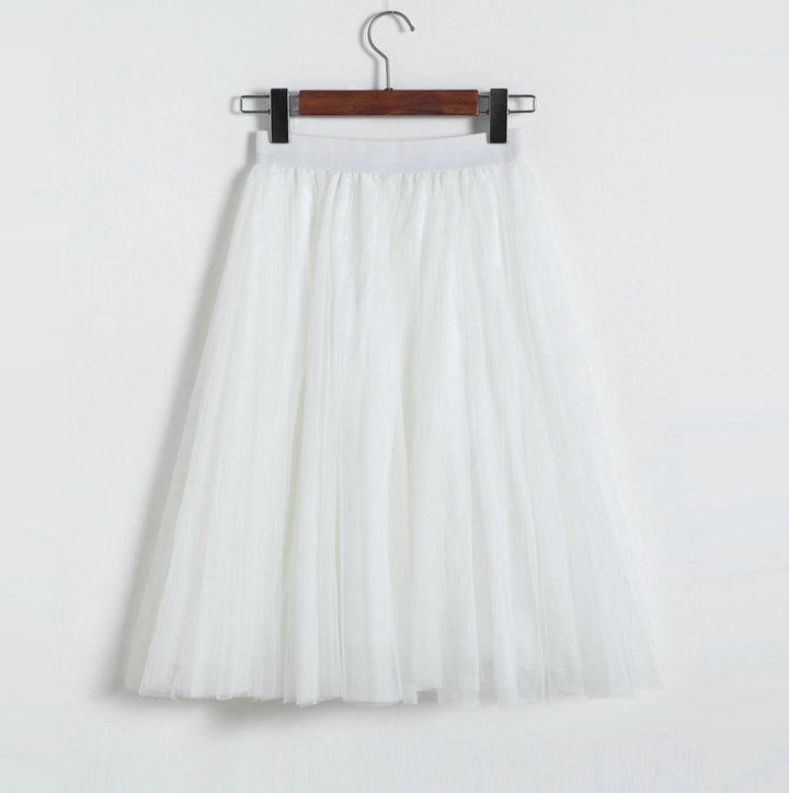 Pleated Midi Skirt Summer Ladies Casual Slim Beach Skirts - White