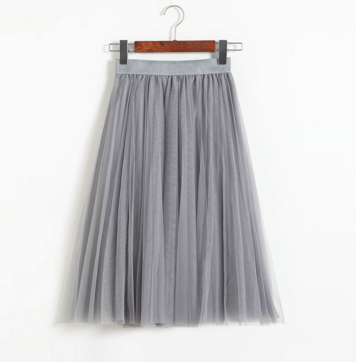 Pleated Midi Skirt Summer Ladies Casual Slim Beach Skirts - Grey