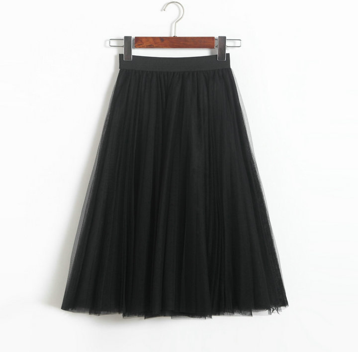 Pleated Midi Skirt Summer Ladies Casual Slim Beach Skirts - Black