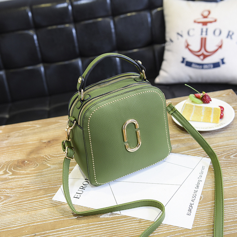 New Women Leather Handbags Small Square Bags Women Shoulder Messenger Bag - Green