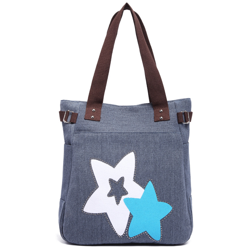 Fashion Women Star Pattern Canvas Shoulder Bag - Blue