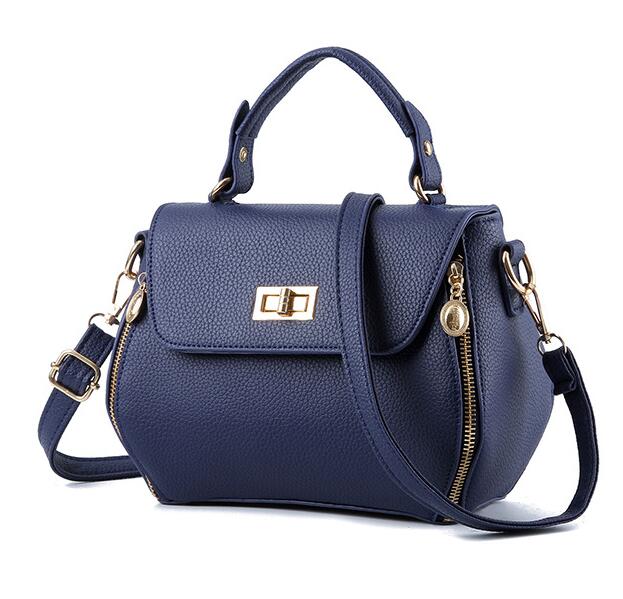 Small Women Messenger Bags Female Crossbody Shoulder Bag Mini Clutch Purse Bag Candy Color - Navy Blue