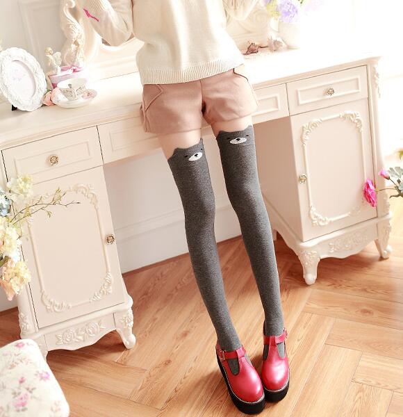 Women's Fashion Cute 3d Cartoon Animal Pattern Thigh Stockings Over Knee High Knit Socks - Dark Grey