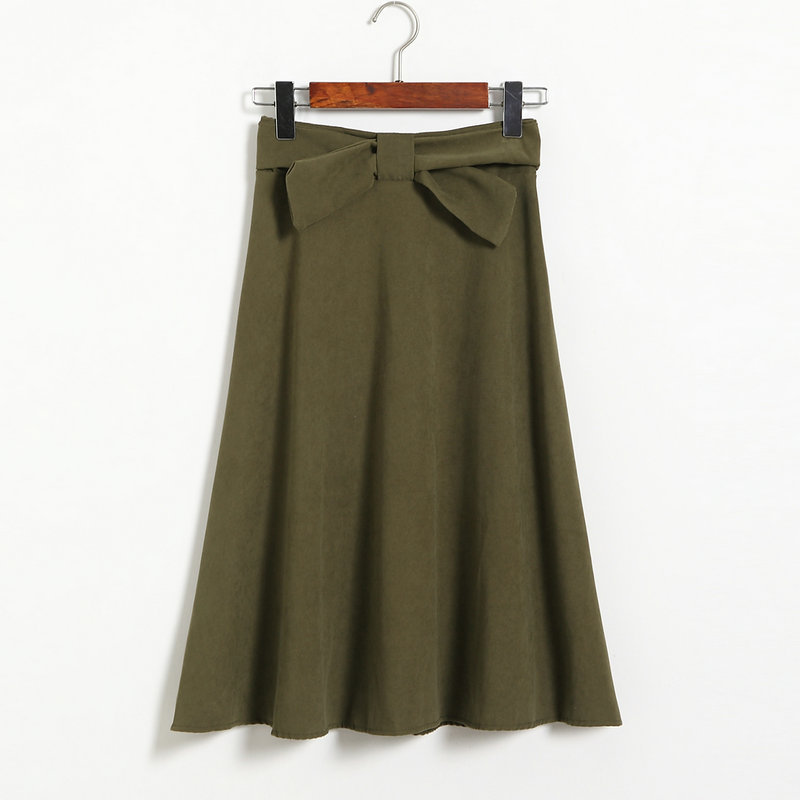 Womens High Waist Solid Elegant Bow Casual A Line Skirt - Amy Green
