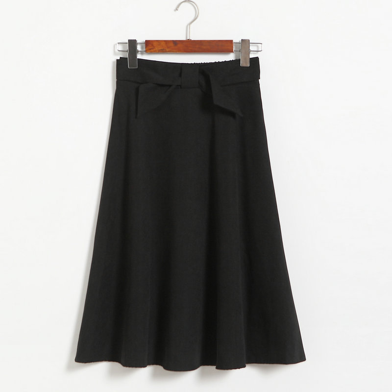 Womens High Waist Solid Elegant Bow Casual A Line Skirt - Black