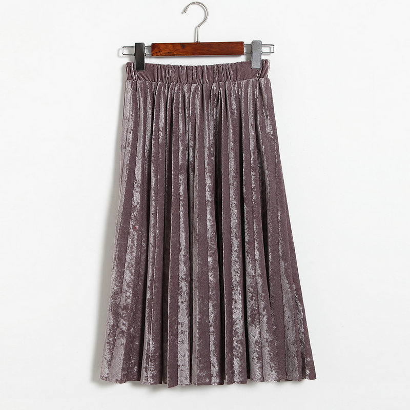 Women Spring Autumn Style Women Elastic Waist Pleated Length Skirt - Purple