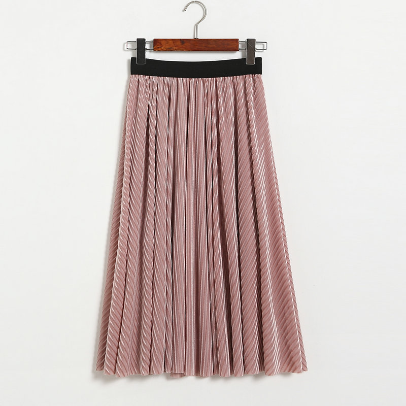 Women Stripe High Waist Pleated Skirt - Pink