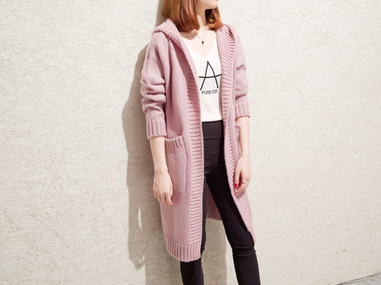 Autumn Winter Long Sleeve Loose Casual Sweater Coat Cardigan Coat Women Outwear - Pink