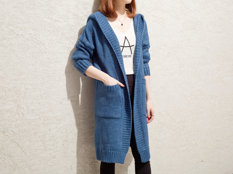 Autumn Winter Long Sleeve Loose Casual Sweater Coat Cardigan Coat Women Outwear - Blue