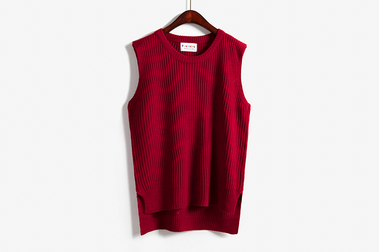 Women Sleeveless Vintage Pullover Knit Vest Sweater Tops - Red