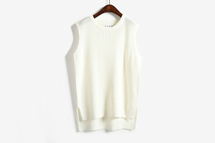 Women Sleeveless Vintage Pullover Knit Vest Sweater Tops - White
