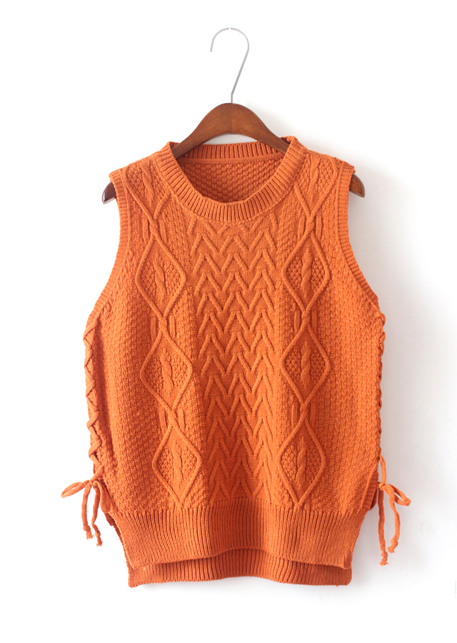 Design Women Short Pullover Knit Vest Tops - Orange