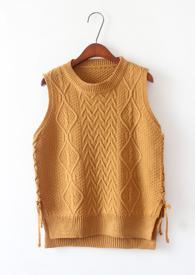 New Design Women Short Pullover Knit Vest Tops - Khaki