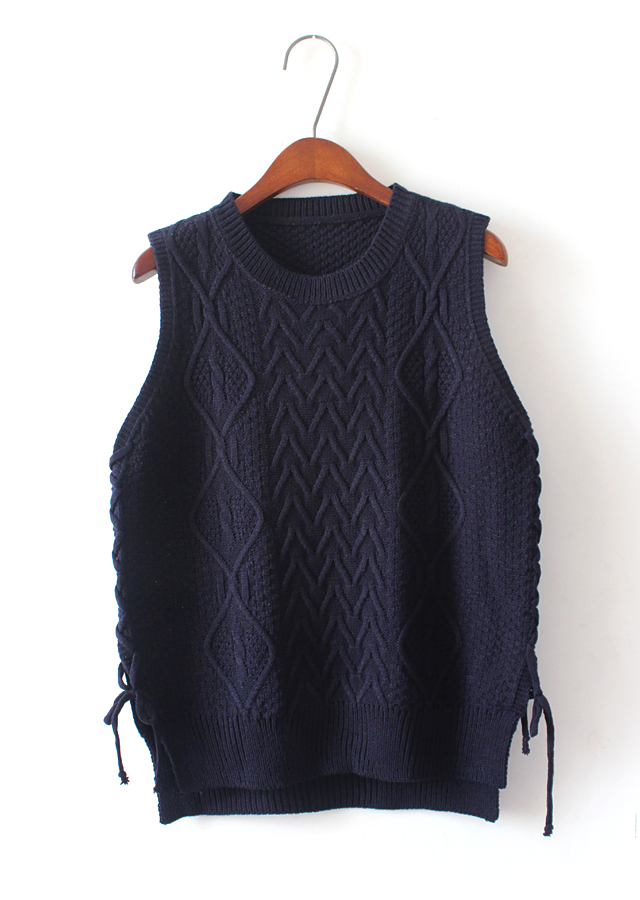 New Design Women Short Pullover Knit Vest Tops - Dark Blue