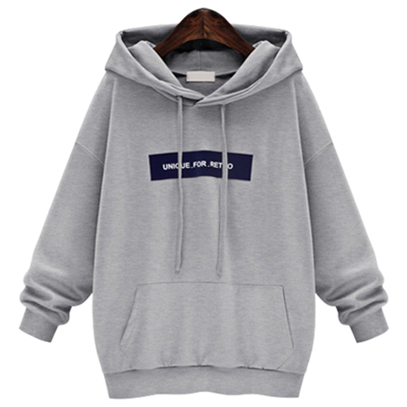Loose Autumn Women Casual Long Sleeved Hooded Shirt - Grey