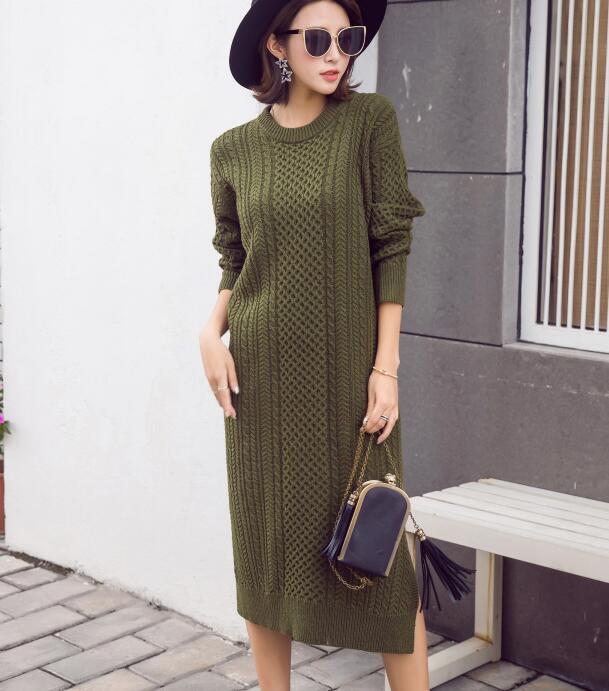 Amy Green Long Loose Autumn Women Knitted Sweater Pullovers