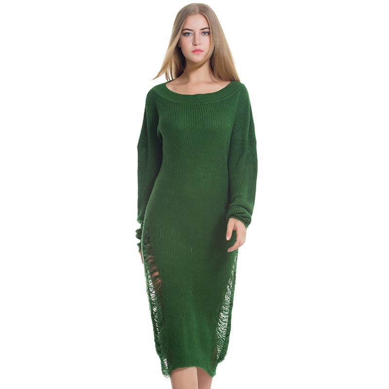 Good Quality Round Neck Fashion Long Hollow Loose Sweater Dress