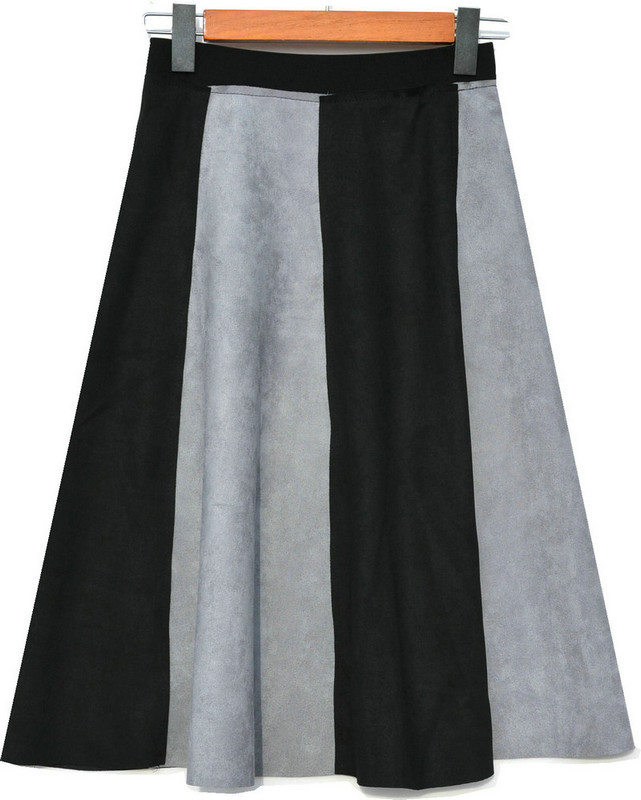Retro Patchwork High Waisted A-line Skirt - Black