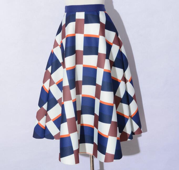 Fshion Lattice Pattern Space Cotton High Waisted Skirt