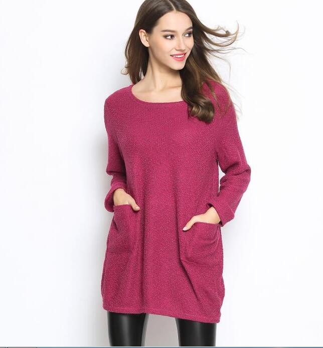 Fashion Women Casual Pullover Loose Sweater Knitwear - Red