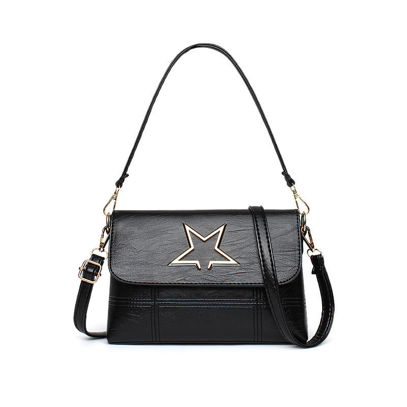 Leather Star Pattern Mini Handbag Shoulder Bag - Black