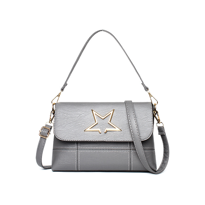 Leather Star Pattern Mini Handbag Shoulder Bag - Grey